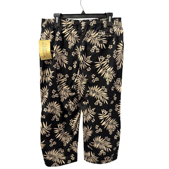 Classic Elements Tropical Floral Print Capri Sz 12 Pants Black Cream - Picture 6 of 12